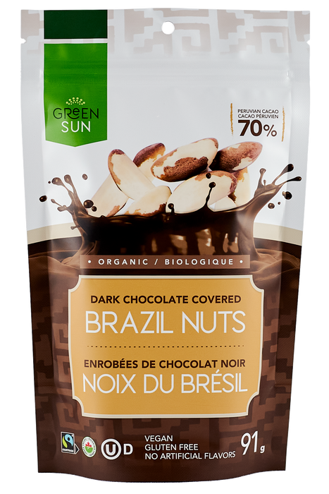 Green Sun Foods - Brazil Nuts Dipped 70% Dark Chocolate, 91 g