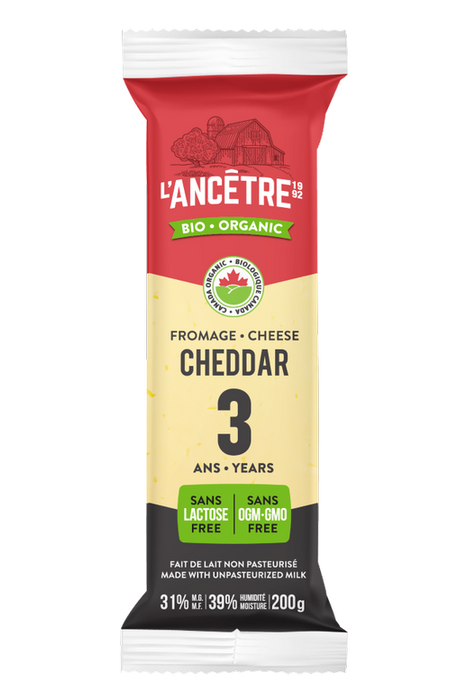 L'Ancetre - Organic 3 Year Old Cheddar Unpasteurized, 200 g