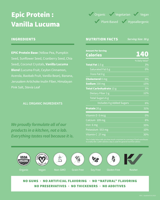 Sprout Living - Epic Protein - Vanilla Lucuma, 38 g
