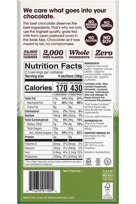 Alter Eco - Organic Milk Chocolate, Grass Fed Smooth, 75 g