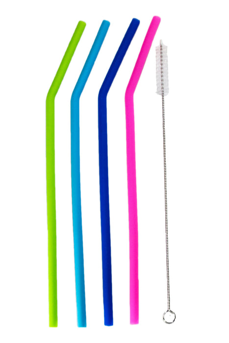 Kitchen Basics - Silicon Straws w/ Brush Bright, 4 PK
