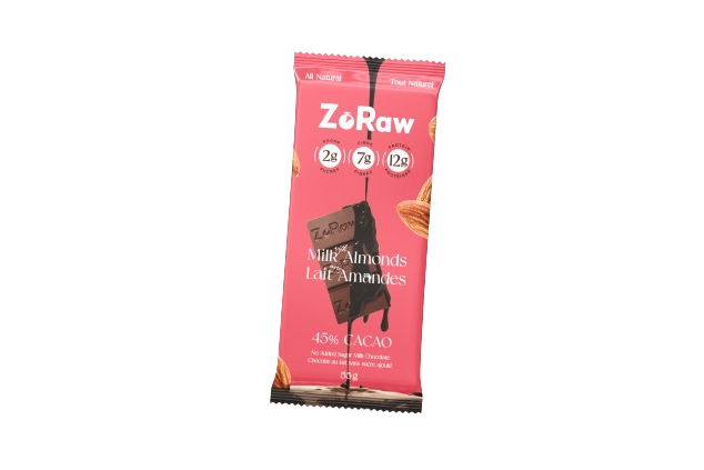 ZoRaw Chocolates - Milk Chocolate Bar, Almond and Protein, 52 g