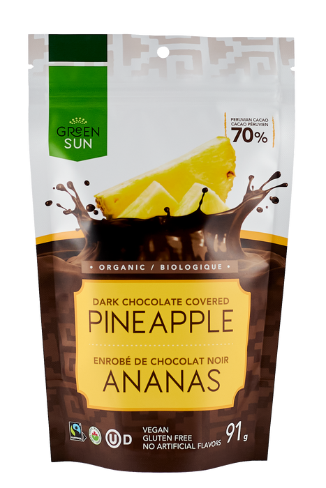 Green Sun Foods - Pineapple Dipped in 70% Dark Chocolate, 91 g