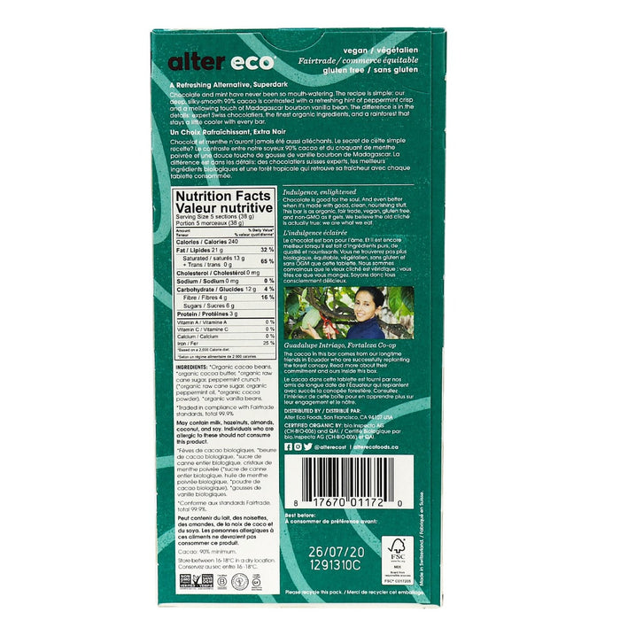 Alter Eco - Organic Dark Chocolate, Crisp Mint, 75 g