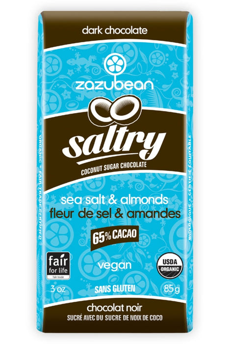 Zazubean Organic Chocolate - Saltry, Sea Salt & Almonds, 85 g