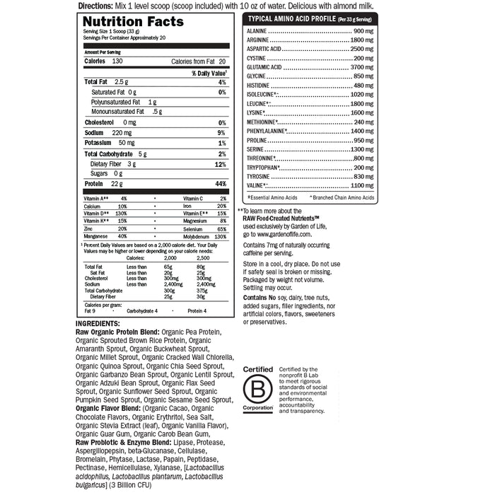 Garden of Life Raw Organic Protein Chocolate 660g