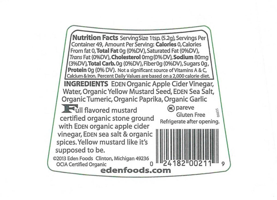 Eden - Org Yellow Mustard - 255 g