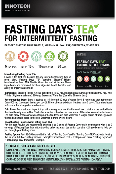 Innotech Nutrition - Fasting Days TEA – Herbal Tea for Intermittent Fasting Support – 2 Week Supply -360g