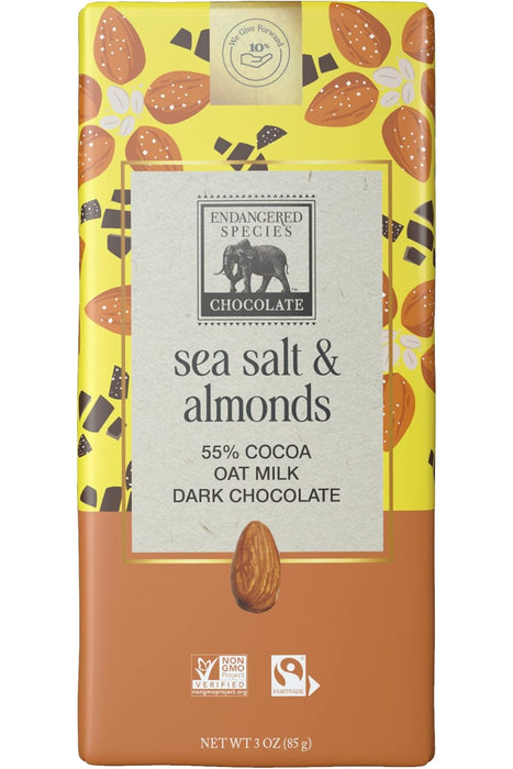 Endangered Species Chocolate - Oat Milk Sea Salt & Almond Bar, 85 g