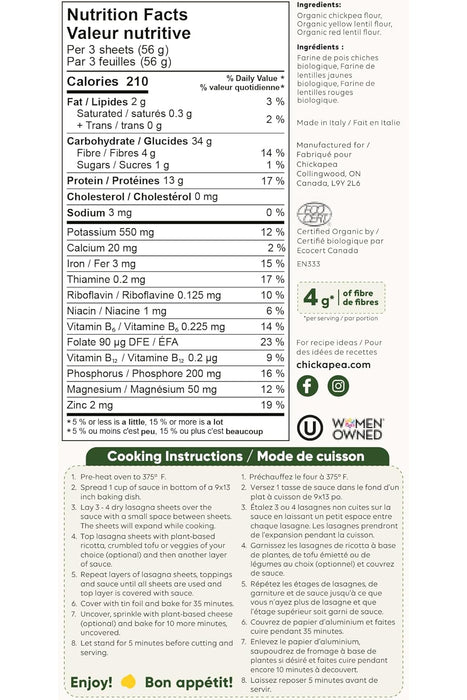 Chickapea Pasta - Organic Lasagne, 227 g