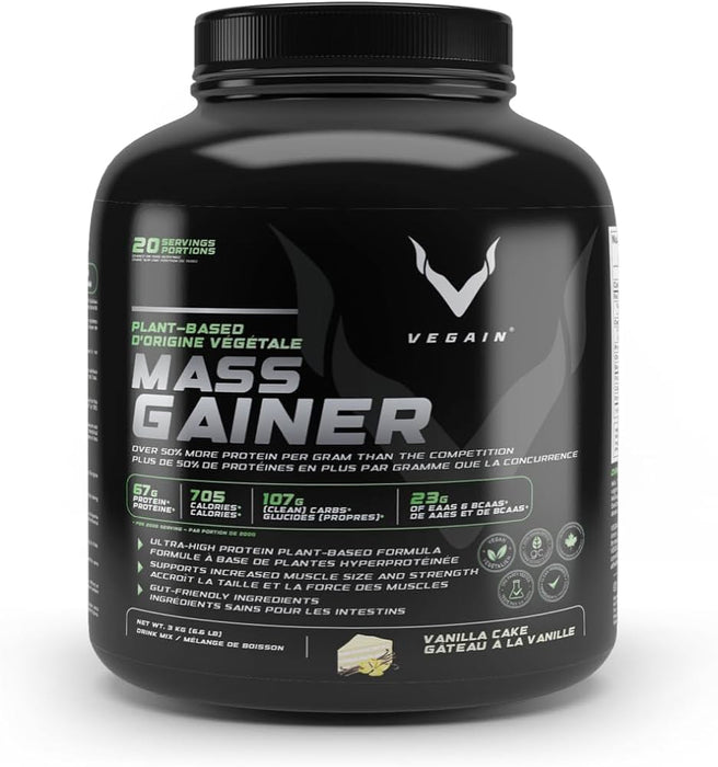VEGAIN - Plant-Based Mass Gainer - Vanilla Cake, 3 kg