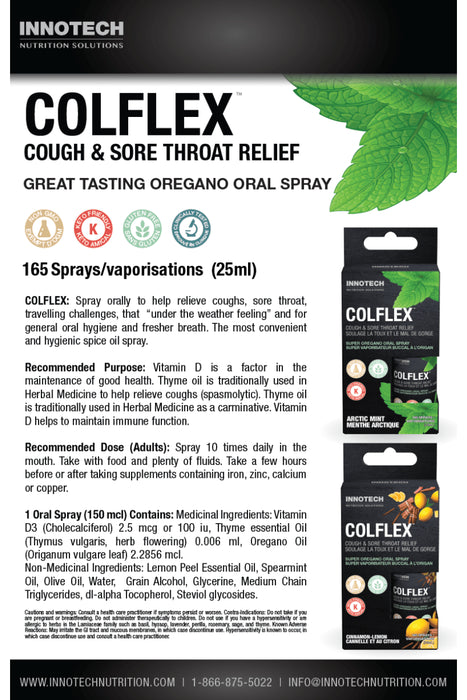 Innotech - COLFLEX Cinnamon Lemon – Oregano Thyme, Vitamin D3 Oral Spray 25 ml