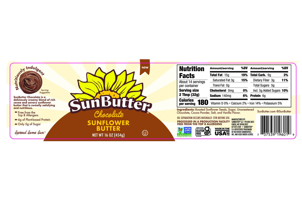 Sunbutter - Chocolate Sunflower Seed Spread, 454 g
