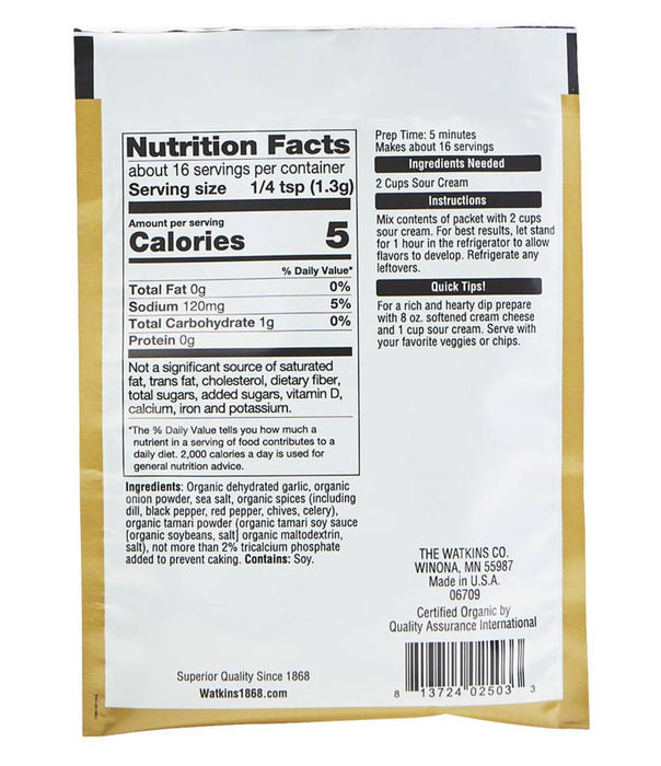 Watkins - Organic Garlic & Dill Dip Mix, 21 g