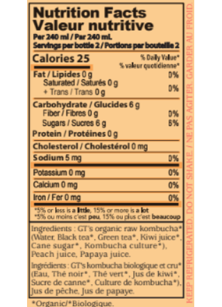 GT's Organic Kombucha - Peach Paradise Kombucha, 480 mL