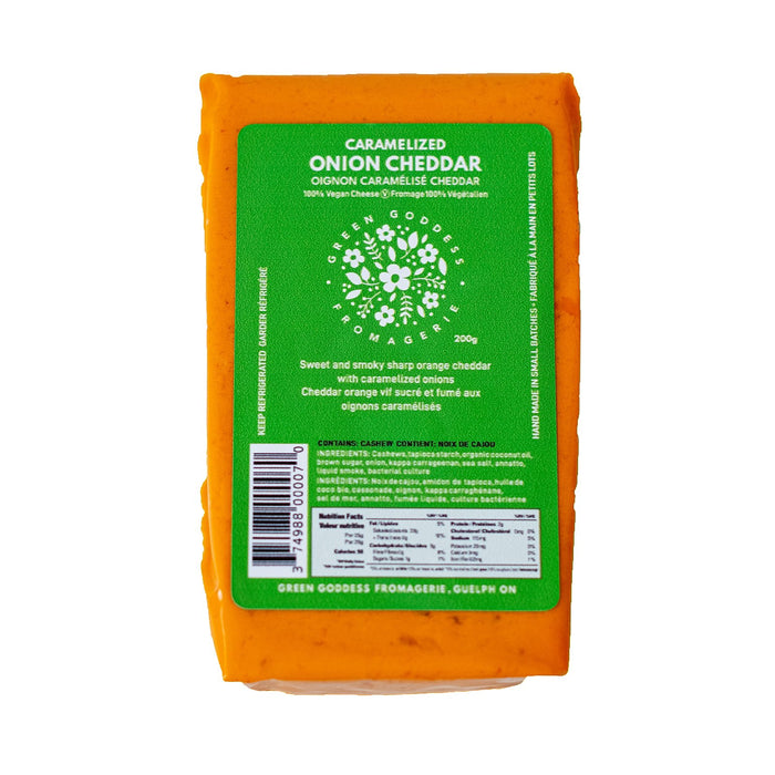 Green Goddess Fromagerie - Caramelized Onion Cheddar Vegan Cheese, 200 g
