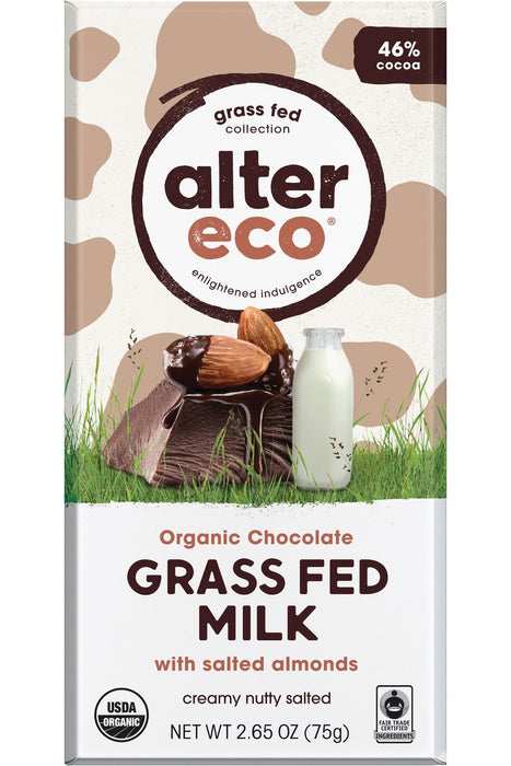 Alter Eco - Organic Milk Chocolate, Grass Fed Salted Almond, 75g
