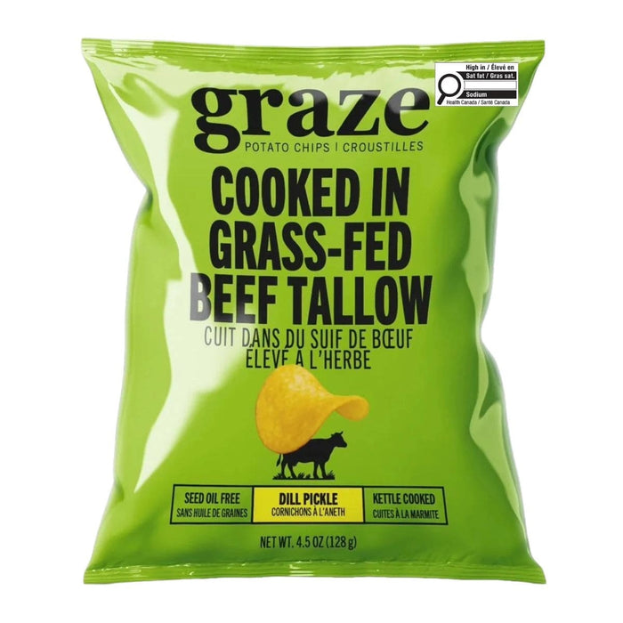 Graze Potato Chips - Cooked in Grass Fed Beef Tallow - Dill Pickle, 128 g