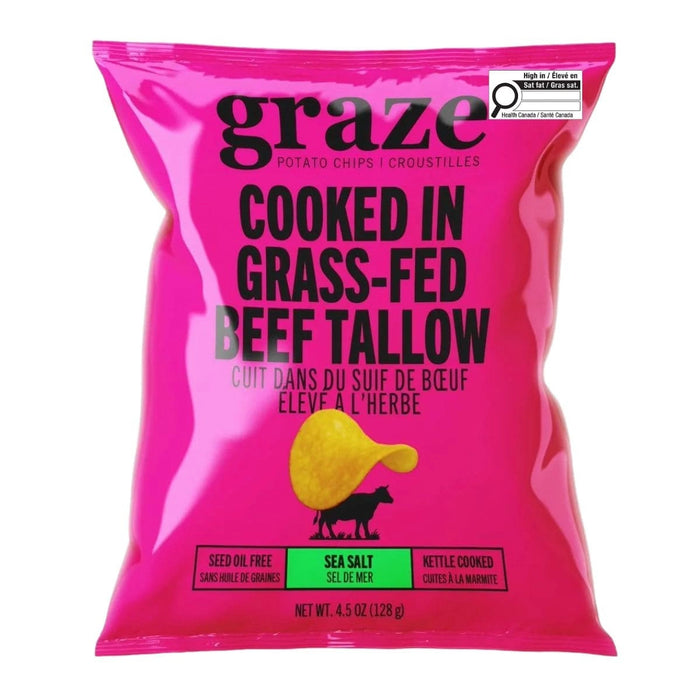 Graze Potato Chips - Cooked in Grass Fed Beef Tallow - Sea Salt, 128 g