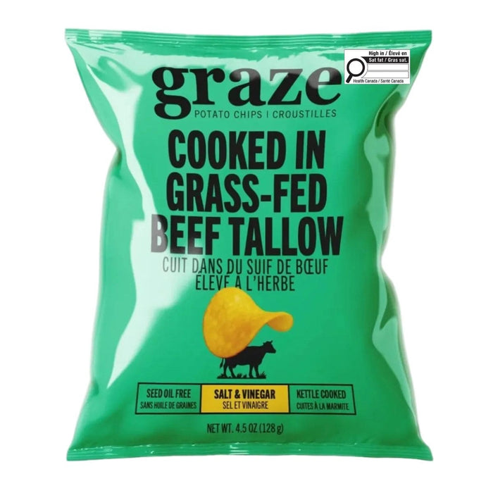 Graze Potato Chips - Cooked in Grass Fed Beef Tallow - Salt & Vinegar, 128 g