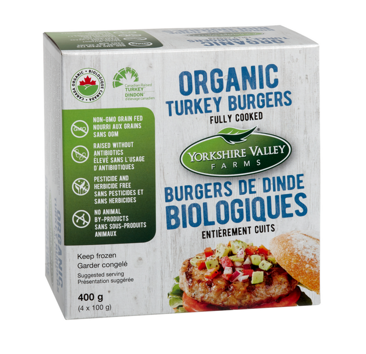 Yorkshire Valley Farms - Organic Fully Cooked Frozen Turkey Burgers, 4x100 g