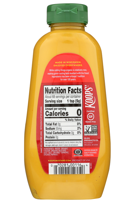 Koops' - Organic & Gluten Free Mustard, Yellow, 325ml