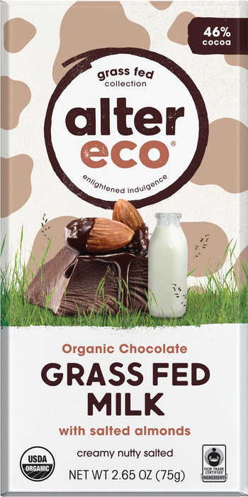 Alter Eco - Organic Milk Chocolate, Grass Fed Salted Almond, 75g