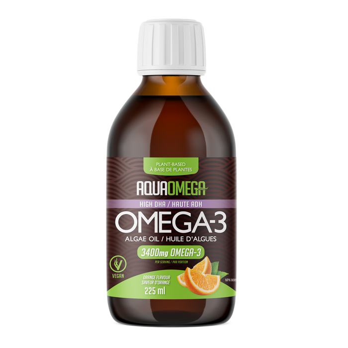 AquaOmega - Plant-based Omega-3, Vegan Orange Flavour, 225ml