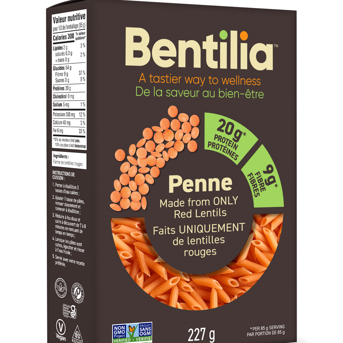Bentilia - Red Lentil Pasta Penne, 227 g — Goodness Me!