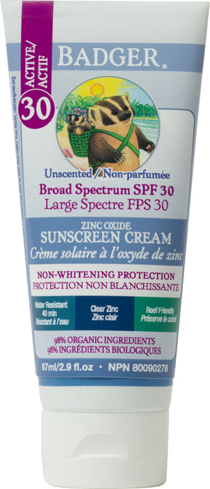 Badger -Active Clear Zinc Sunscreen - SPF30, 87ml