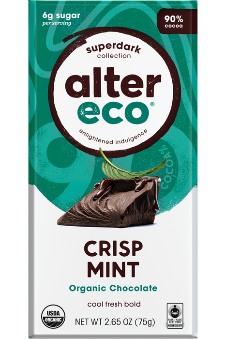 Alter Eco - Organic Dark Chocolate, Crisp Mint, 75g