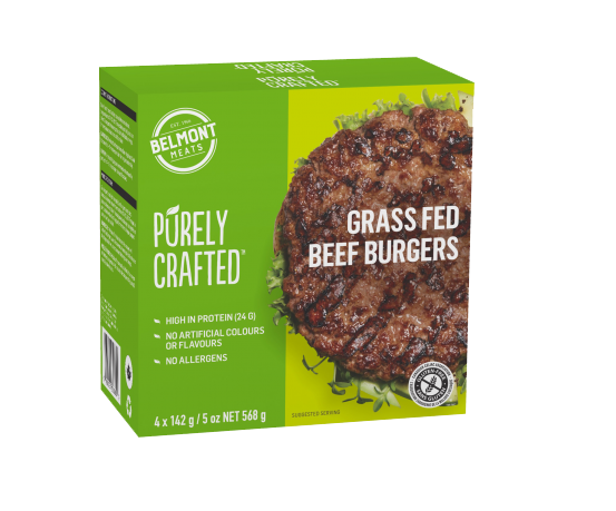 Belmont Meats - Grass Fed Beef Burgers, 4 x 142g