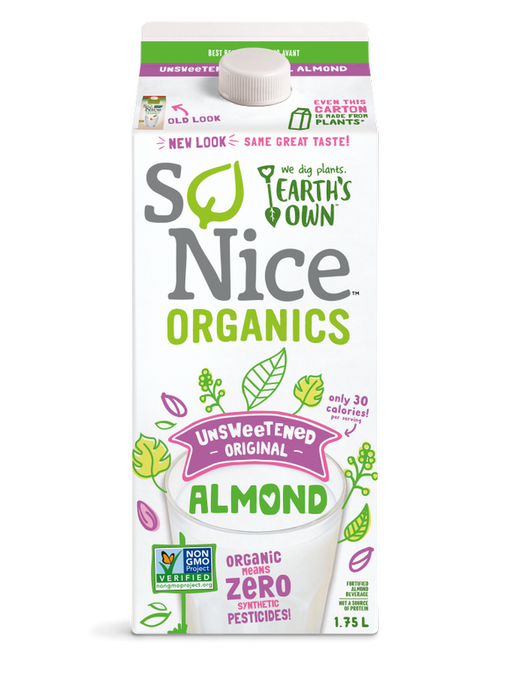 Earth's Own - So Nice Organics Unsweetened Almond Original, 1.75L