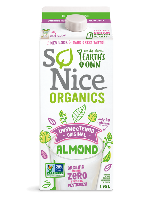 Earth's Own - So Nice Organics Unsweetened Almond Original, 1.75L
