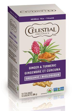 Celestial Seasonings - Organic Ginger Tumeric Herbal Tea, 18 TEA BAGS