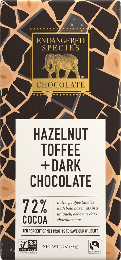 Endangered Species Chocolate - Dark Chocolate Bar with Hazelnut Toffee - 85G