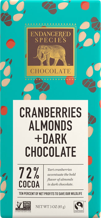 Endangered Species Chocolate - Dark Chocolate with Cranberries & Almonds, 85g