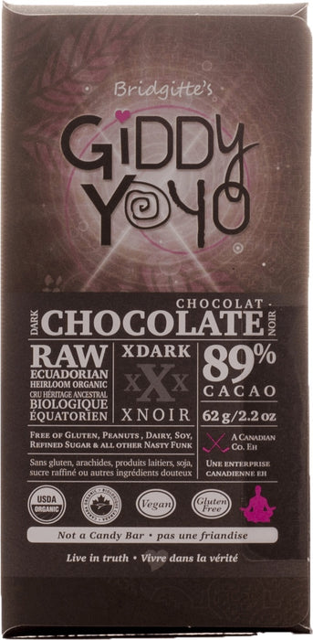 Giddy Yoyo - Xtra Dark 89% Chocolate Bar, 62g