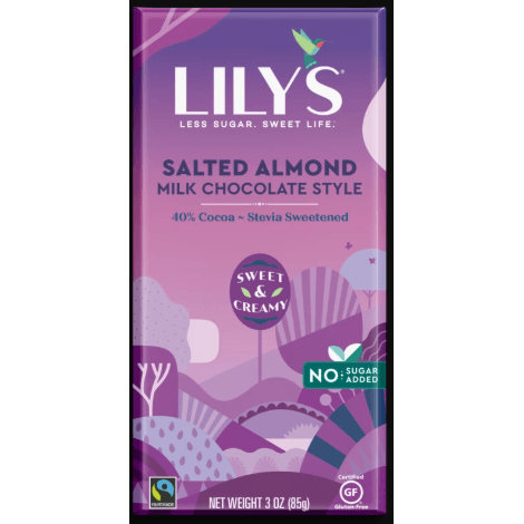 Lily's Sweets - Salted Almond - Milk Chocolate Style, 85 g — Goodness Me!