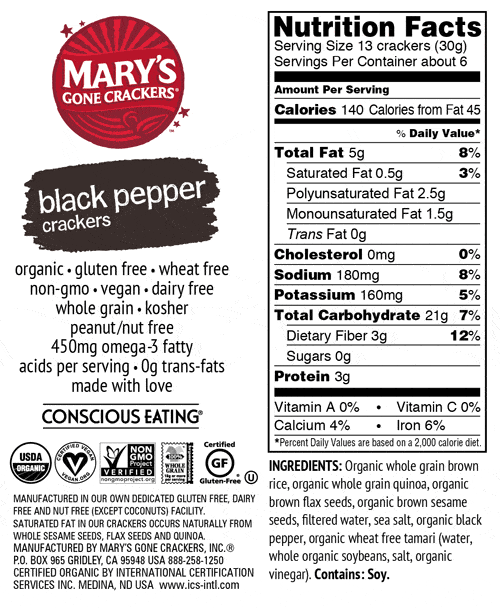 Mary's Organic - Organic Black Pepper Crackers, 184g