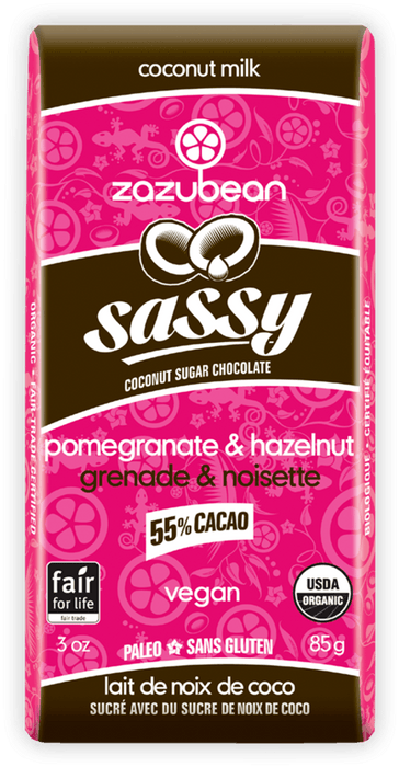 Zazubean Organic Chocolate - Sassy, Pomegranate & Hazelnut, 85g