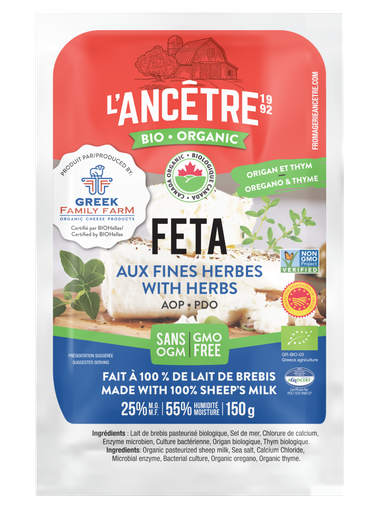 L'Ancetre - Organic Sheep's Milk Feta Cheese with Fine Herbs, 150g