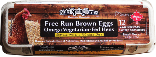 Nutri Spring Farms - Free Run Brown Eggs Omega Vegetarian-Fed Hens, 12 Eggs