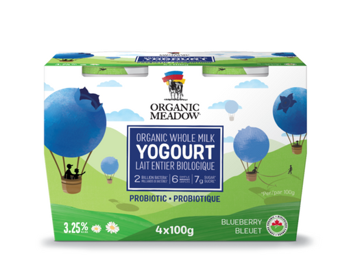 Organic Meadow - Organic Whole Milk Blueberry Yogurt Cups, 4 x 100g