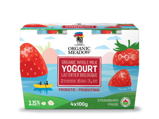 Organic Meadow - Organic Whole Milk Strawberry Yogurt Cups, 4 x 100g
