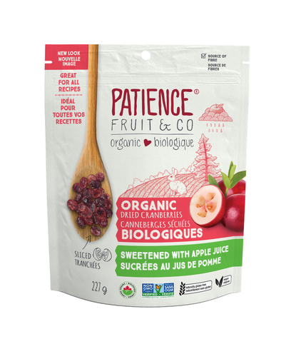Patience Fruit & Co - Organic Dried Cranberries - Sweetened with Apple Juice, 227g
