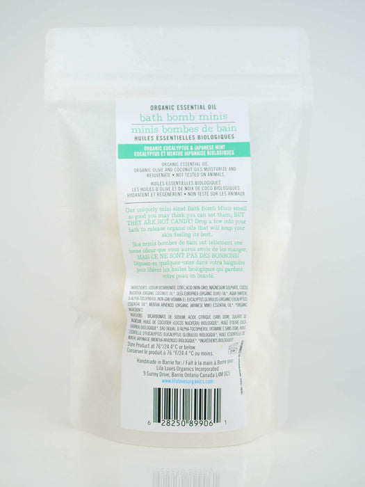 Lila Loves Organics Inc. - Organic Essential Oil Bath Bomb Minis, Eucalyptus & Japanese Mint, 20 pack - 240 g