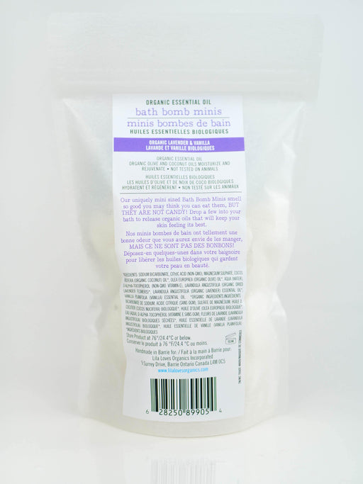 Lila Loves Organics Inc. - Organic Essential Oil Bath Bomb Minis, Lavender & Vanilla 20 pack - 240 g