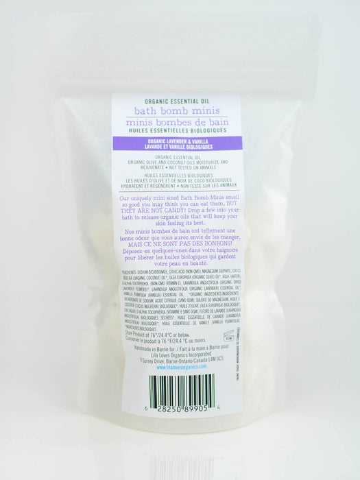 Lila Loves Organics Inc. - Organic Essential Oil Bath Bomb Minis, Lavender & Vanilla 20 pack - 240 g