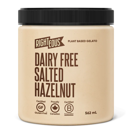 Righteous - Dairy Free Salted Hazelnut Plant Based Gelato, 562ml